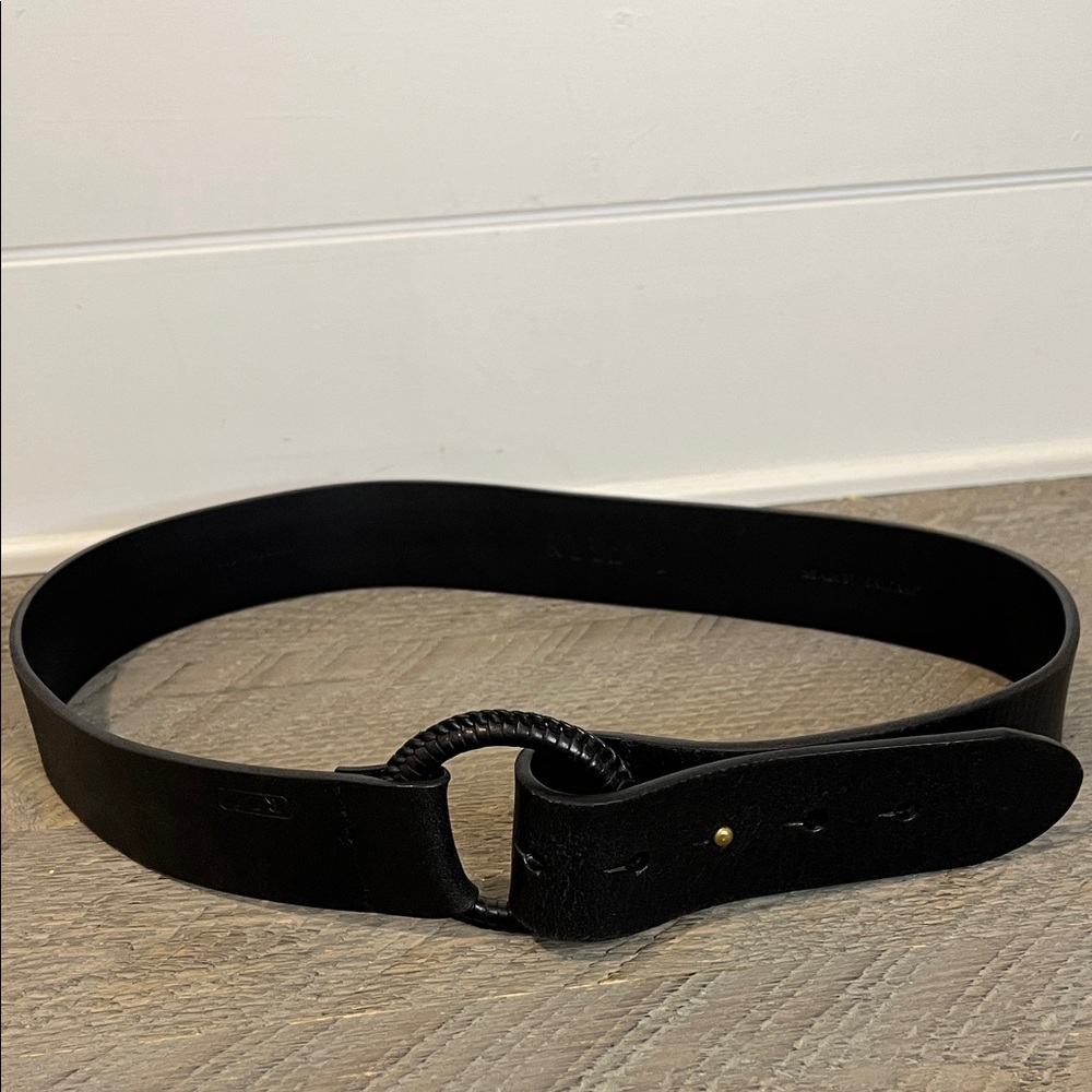 Vintage Ralph Lauren RLL Black Leathet Belt - Y2K - Braided Buckel - Size Large
